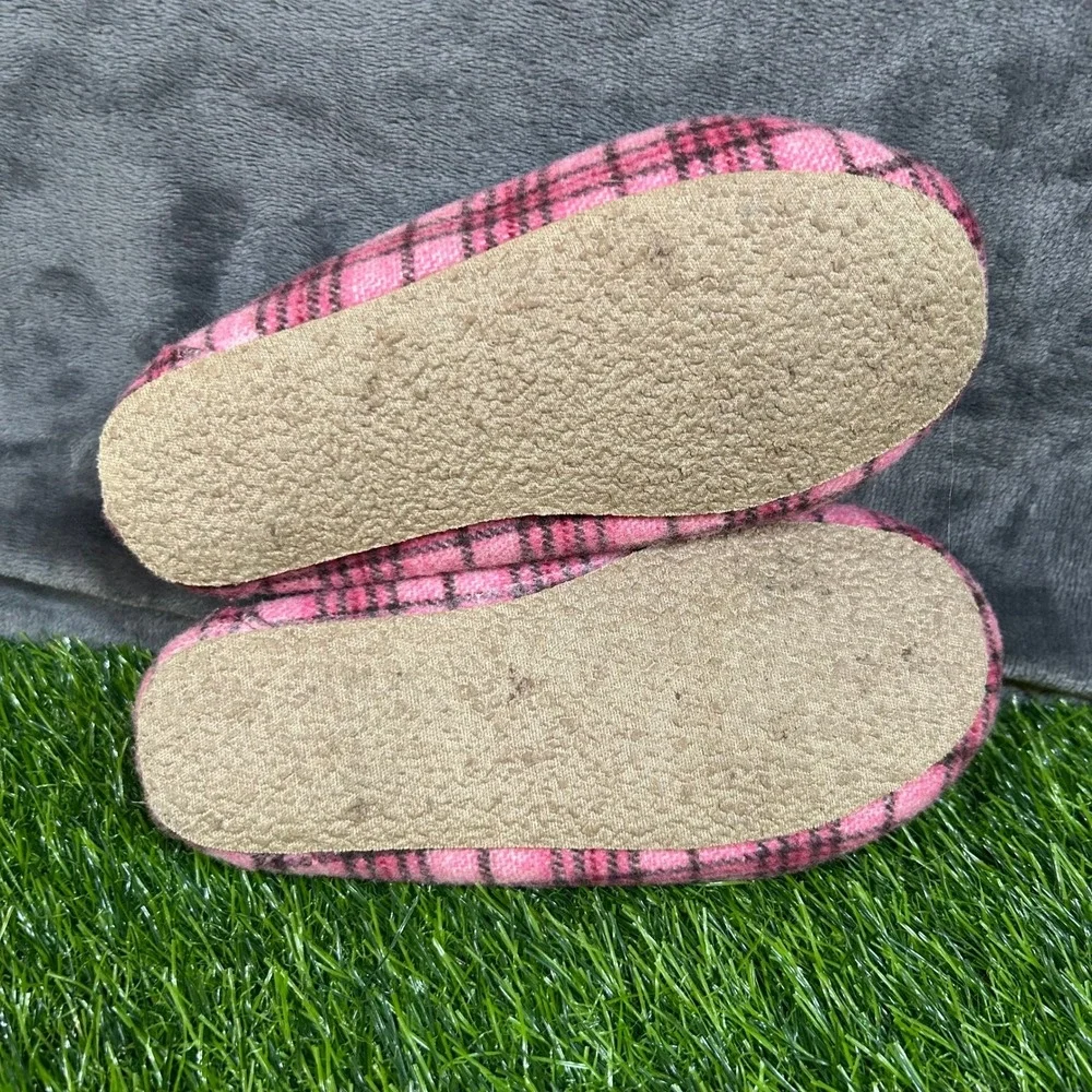 Minnetonka Cally Slipper Kids Size Twelve Pink Plaid Faux Fur Lined Moccasin